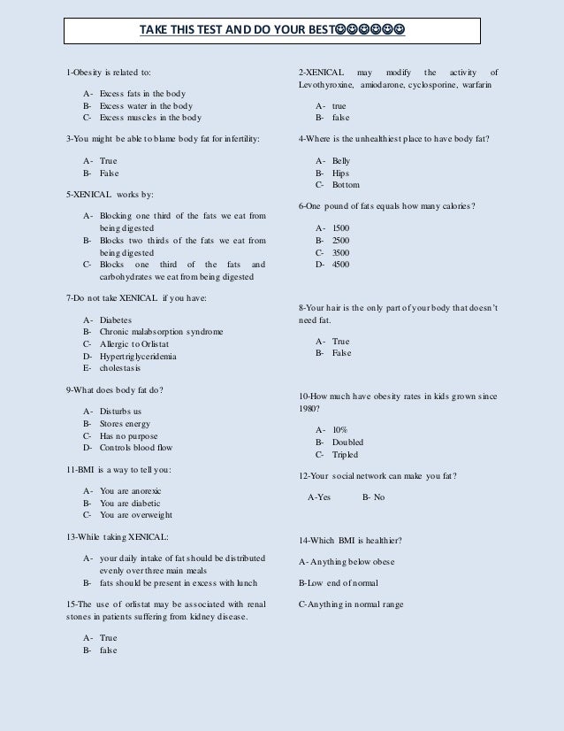 quiz about obesity and XENICAL