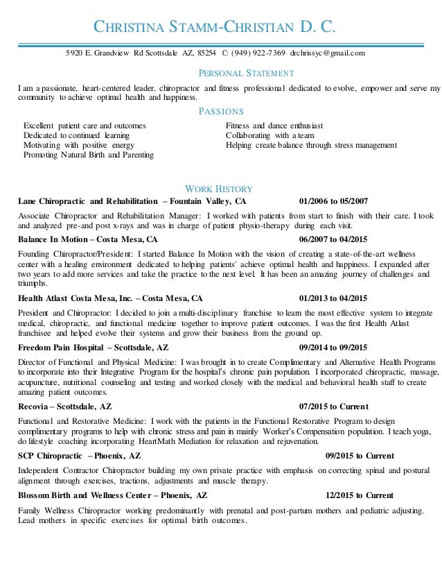 christina stamm christian d c resume 1 chiropractor resume
