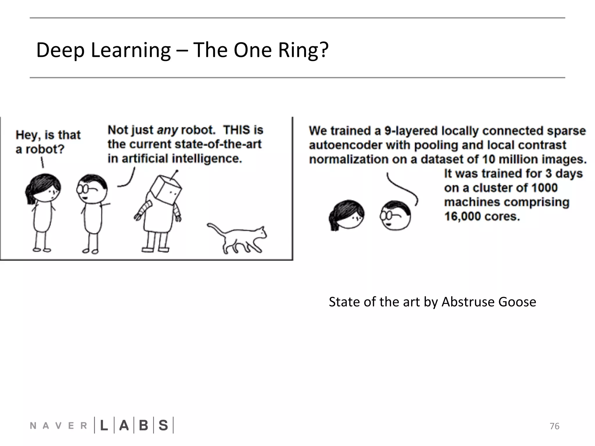 Deep 
Learning 
– 
The 
One 
Ring? 
76 
State 
of 
the 
art 
by 
Abstruse 
Goose 
 