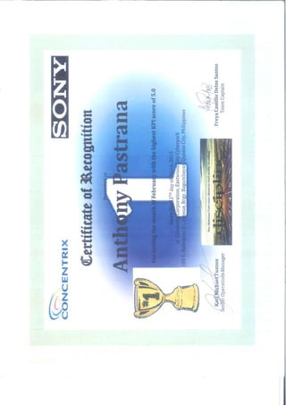 sony top agent certfificate