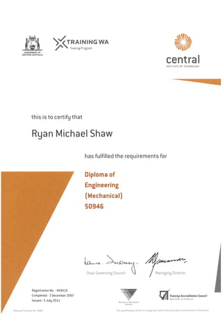 Diploma of Mechanical Engineering