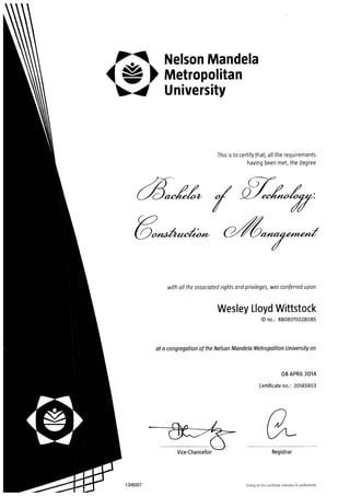 Wesley Wittstock BTech Construction Management