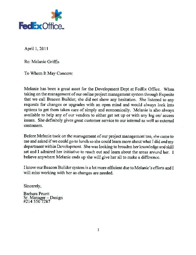 Melanie Griffis Letters of FedEx Office
