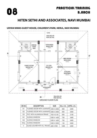 PRACTICAL TRAINING
B.ARCH
HITEN SETHI AND ASSOCIATES, NAVI MUMBAI
08
UDYAN NIWAS GUEST HOUSE, CHILDREN’S PARK, NERUL, NAVI MUMBAI
GROUND FLOOR PLAN
 