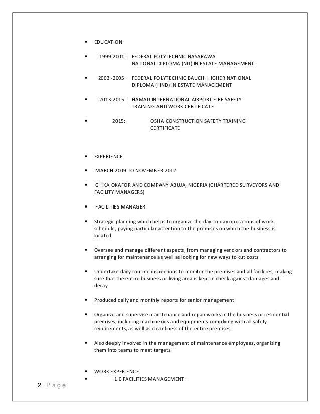 facilities management cv
