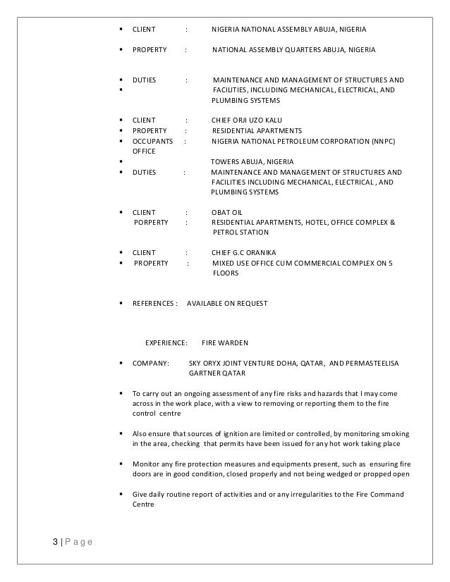 facilities management cv