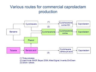 Various routes for commercial caprolactam
production
 