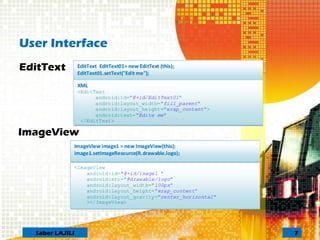 EditText
ImageView
User Interface
7Saber LAJILI
 