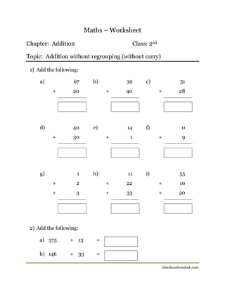 maths addition worksheet cbse grade ii