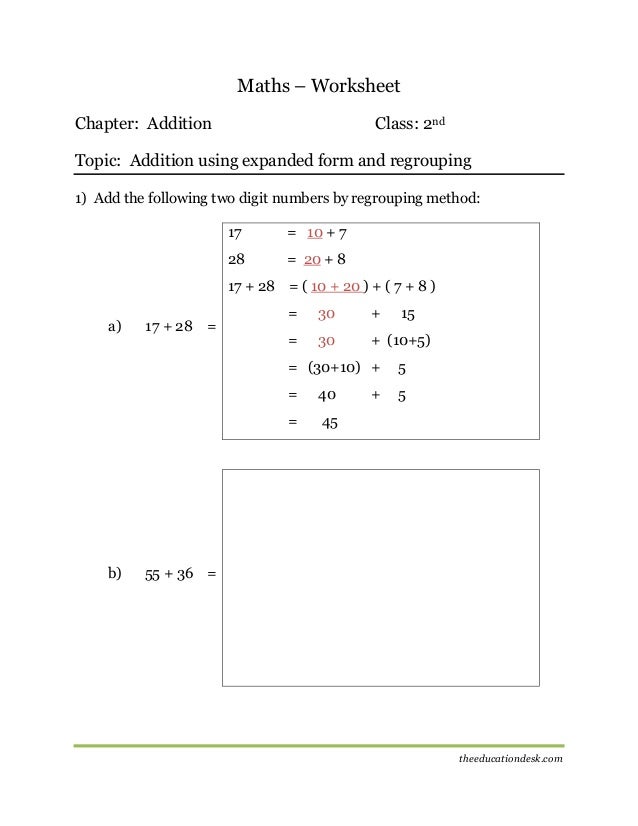maths addition worksheet cbse grade ii add using expanded form