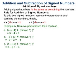 Adding Sign Numbers 2 addition and subtraction of signed numbers 125s | PPTX