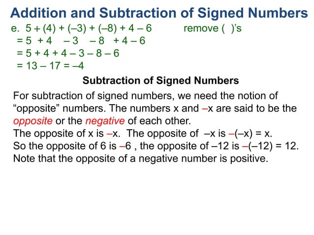 2 addition and subtraction of signed numbers 125s | PPT