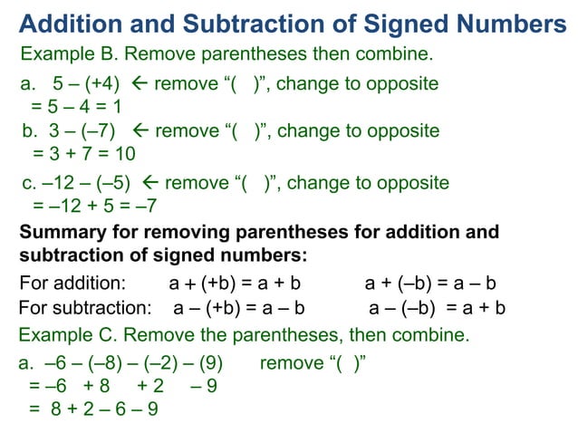 2 addition and subtraction of signed numbers 125s | PPT