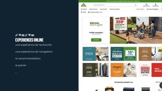 🔎 🛒⌨️🔎 🛒⌨️
experienceSONLINE
une expérience de recherche
une expérience de navigation
la recommandation
le panier
…
 