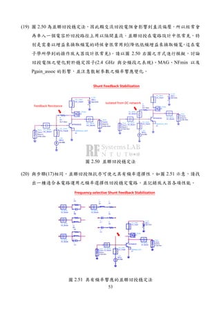 53
(19) 2.50
(
) 2.50
(2.4 GHz ) MAG NFmin
Pgain_assoc
R
R1
R=? Ohm
Term
Term2
Z=50 Ohm
Num=2
bfp640esd_ADS
X1
BFP640ESD
Term
Term1
Z=50 Ohm
Num=1
DC_Feed
DC_Feed2
DC_Block
DC_Block2
DC_Block
DC_Block1
DC_Feed
DC_Feed1
I_Probe
IC
V_DC
SRC1
Vdc=VCE
I_DC
SRC2
Idc=IBB
R
R1
R=? Ohm
DC_Block
DC_Block3 Term
Term2
Z=50 Ohm
Num=2
bfp640esd_ADS
X1
BFP640ESD
Term
Term1
Z=50 Ohm
Num=1
DC_Feed
DC_Feed2
DC_Block
DC_Block2
DC_Block
DC_Block1
DC_Feed
DC_Feed1
I_Probe
IC
V_DC
SRC1
Vdc=VCE
I_DC
SRC2
Idc=IBB
Shunt Feedback Stabilization
Feedback Resistance
Isolated from DC network
2.50
(20) (17) 2.51
L
L3
R=
R
R6
DC_Block
DC_Block6
C
C4
L
L2
R=
DC_Block
DC_Block5
R
R5
DC_Block
DC_Block4
C
C3
R
R4
C
C2
R
R3
R
R2
C
C1
DC_Block
DC_Block3
L
L1
R=
R
R1
Term
Term2
Z=50 Ohm
Num=2
bfp640esd_ADS
X1
BFP640ESD
Term
Term1
Z=50 Ohm
Num=1
DC_Feed
DC_Feed2
DC_Block
DC_Block2
DC_Block
DC_Block1
DC_Feed
DC_Feed1
I_Probe
IC
V_DC
SRC1
Vdc=VCE
I_DC
SRC2
Idc=IBB
Frequency-selective Shunt Feedback Stabilization
2.51
 