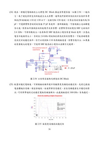 56
(24) DC Block 2.54
(50 ) 1/10 1/20 1/20 26
pF 27 pF
SRF
2.4 GHz SRF block
2.4 GHz
1/10
SRF
C
C2
C=27 pF
C
C1
C=27 pF
R
R2
R=1 kOhm
R
R1
R=800 Ohm
DC_Block
DC_Block2
Term
Term2
Z=50 Ohm
Num=2
DC_Feed
DC_Feed1
I_DC
SRC2
Idc=IBB
DC_Block
DC_Block1
DC_Feed
DC_Feed2Term
Term1
Z=50 Ohm
Num=1
bf p640esd_ADS
X1
BFP640ESD
I_Probe
IC
V_DC
SRC1
Vdc=VCE
Put a practical value of
capacitance
Put a practical value of
capacitance
ω
< 01
20
Z
j C
> 26 pFC
@2.4 GHz
2.54 DC Block
(25)
100 GHz
10 20 30 40 50 60 70 80 900 100
1.05
1.10
1.15
1.20
1.25
1.30
1.00
1.35
freq, GHz
MuS
m3
MuL
m4
m3
freq=
MuS=1.013
2.550GHz
m4
freq=
MuL=1.016
2.550GHz
Check the stability at higher frequencies
2.55
 