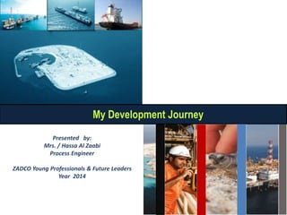 My Development Journey
Presented by:
Mrs. / Hassa Al Zaabi
Process Engineer
ZADCO Young Professionals & Future Leaders
Year 2014
 