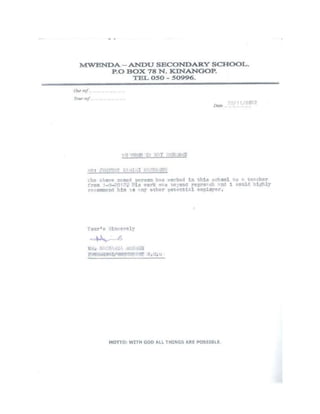 Recommendation Letter-Mwenda Andu Secondary School