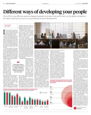COMMERCIAL FEATURE
I
t may sound too good to be
true, but experts believe there
is a clear causal link between
training provision, staff en-
gagement and retention levels.
In fact, according to Tania Len-
non, head of leadership and talent
at people and organisational ad-
visory firm Korn Ferry Hay Group
(KFHG), providing access to learn-
ing and development (L&D) can
improve retention rates by as much
as 12 per cent, although other fac-
tors such as workers’ relationship
with their line managers also come
into play.
A survey, entitled Best Compa-
nies for Leadership, conducted by
the firm among 17,000 employees
across 2,100 organisations around
the world revealed that 65 per cent
believe L&D enhances both feel-
ings of engagement and the wider
organisational climate. The figure
jumped to 85 per cent among the
20 highest performing companies.
“The situation
has two faces –
the enabling face,
which is ‘do I feel
the organisation is
equipping me for
success and pro-
viding me with the
necessary tools,
skills and capabil-
ities?’ and the en-
gaging face, which
is ‘to what extent
do I feel valued
and invested in?’ and both make a
difference,” Ms Lennon explains.
Interestingly, 59 per cent of
those questioned also said L&D
provision improved customer sat-
isfaction levels as staff felt them-
selves better equipped to deal
with their requirements.
Dimple Agarwal, global organi-
sation transformation and talent
leader at management consultan-
Different ways of developing your people
One of the most effective ways to engage employees and retain high performers, as the global competition
for talent continues to mount, is to provide learning and development
cy Deloitte, agrees that L&D has an
important role to play in the “psy-
chological contract” between an
employer and their workers.
“Employees expect the company
to invest in them, and they give
back in terms of better produc-
tivity and innovation – and good
learning companies have found
there’s a direct correlation be-
tween the two,” she says.
As to how much money is be-
ing invested in L&D during these
times of austerity, the picture ac-
tually looks quite positive. About
half of those surveyed by KFHG
said their budgets had increased
by either a lot or a little over the
last year, while 26 per cent said
they had stayed the same – figures
that imply most organisations un-
derstand the value of such activity.
In terms of where they are spend-
ing this money, the key focus tends
to be on leadership development
for managers and people in super-
visory roles, followed by sector or
industry-specific training to try to
close skills gaps.
Although Ms Agarwal points out
that spreading ex-
penditure too thin-
ly across the entire
workforce is still a
common mistake.
Instead it is much
more effective to
invest in a very
targeted way by
developing skills
in areas where
future growth is
most likely to come
from. “I don’t think
more money needs to be spent as
such. It just needs to be spent dif-
ferently,” she says.
As for leadership development,
KFHG’s Ms Lennon says that most
companies are doing well in pro-
viding L&D for newly recruited
high performers and employees
with high potential. But the pic-
ture is much less rosy in relation
to supporting and preparing inter-
DEVELOPMENT
CATH EVERETT
nal staff for promotion or internal
transfers, for example by offering
them relevant assignments or pro-
jects in advance. This is despite the
proportionately high costs of re-
cruiting new personnel and wait-
ing for them to come up to speed.
A further challenge is that, while
senior executives may pay lip
service to staff development in a
broad sense to underpin long-term
business growth, the pressure put
on middle managers to hit short-
term targets often means they sim-
ply feel unable to take time out of
their daily routine to actually do it.
But as the world of work continues
to change in line with demograph-
ic shifts and a progressive move
to digital, leading to more flexible
working and a growing use of con-
tingent labour such as freelancers,
there is an increasing need to move
from old command-and-control
forms of management to new ap-
proaches based on collaboration,
partnership and mentoring.
This scenario requires higher
levels of strategic thinking and
emotional intelligence than in the
past as the focus moves to worker
output rather than input, some-
thing that requires training in
so-called “soft” skills, which for
many are not intuitive.
Another key area in which many
employers are currently falling
down is in aligning L&D activi-
ties with their business goals and
strategy. According to research
by the Chartered Institute of Per-
sonnel and Development (CIPD), a
mere 25 per cent of companies take
this approach, although things
are slowly starting to change.
But it is an important consider-
ation to get right because as Andy
Lancaster, CIPD’s head of L&D,
points out: “The closer that L&D is
to business performance goals, the
easier it is to measure outcomes
and the more likely you are to get
value for money. So if customer
service employees have particular
learning requirements, it becomes
much easier to measure whether
customer service has improved as
a result of the intervention.”
An important trend here is the
increasing move to integrate so-
called “in-flow” learning activi-
ties such as on-the-job training,
coaching by line managers and
peers, and digital learning into
everyday work practices on a just-
in-time basis.
“These approaches tend to be
very effective as they relate di-
rectly to work performance and,
because the intervention can hap-
pen spontaneously, they’re more
likely to have an immediate im-
pact rather than someone having
to wait to go on a course,” Mr Lan-
caster says.
Other increasingly popular and
low-cost practices include provid-
ing a library of links to useful re-
sources on the corporate intranet,
and encouraging employees to
generate their own content, for
example by creating videos using
their mobile phones for knowl-
edge-sharing purposes.
Mr Lancaster acknowledges that
classroom-based learning is un-
likely to go away any time soon,
and still has an important role to
play in areas such as management
training where the aim is to change
behaviour and develop attitudes.
But for knowledge and skills trans-
fer, he believes that coaching and
the use of digital technology, such
as webinars and digital class-
rooms, make more sense, both in
terms of cost-effectiveness and
because learners prefer it.
“One of the key trends we’re
seeing is the desire for people to
undertake self-directed learning,
which often revolves around the
fact they want to learn in the flow
of work rather than go on a course.
Employers are grappling to provide
this in an accessible way, but it is
starting to happen,” he concludes.
Share this article online via
raconteur.net
Getty
Employees expect
the company to invest
in them, and they
give back in terms of
better productivity
and innovation
RACONTEUR raconteur.net 2XXXXxx xx xxxx
COMMERCIAL FEATURE
LEADERS MUST LEARN TO BEHAVE BETTER
TO BOOST ENGAGEMENT
To engage employees effectively, businesses need to understand what makes them tick and to boost leaders’ emotional
intelligence, says Professor Tomas Chamorro-Premuzic
S
cientific data clearly indicates
that employee engagement
drives organisational profitability;
nonetheless, only a minority of
employees in most organisations
are engaged. Indeed, the evidence
suggeststhat disengagement is not just
the norm, but a worldwide epidemic.
Global surveys show that many
employees dislike their jobs.i
LinkedIn
and other recruitment firms estimate
that 70 per cent of the workforce
consists of passive jobseekers
– people who are not actively
looking for jobs, yet still hopeful for
better alternatives. In the realm of
relationships, this would equate to
70 per cent of married people being
open to replacing their spouse.
Moreover, even in economies with
low unemployment such as the UK,
many people are ditching traditional
employment to start their own
business. And while an increase in
entrepreneurial activity has collective
benefits, most startups fail and the
majority of people who switch from
traditional to self-employment end
up working more to earn less.
Clearly, then, disengagement
is a problem, but why are so
many employees disengaged?
Scientific studies highlight two
main reasons. First, organisations
don’t understand what people really
want from work. And second, a
substantial proportion of existing
managers are incompetent leaders.
David Sirota, a pioneer of
engagement research, notes that
employees hope to fulfil three major
needs at work. The first is a need
for achievement – they are satisfied
when they are given important and
challenging work, and their work is
recognised. The second is a need for
camaraderie, met when people are
able to build relationships and bond
with others. The third is a need for
equity, fulfilled when people think
they are treated fairly.
It follows that employees
will be more engaged if their
accomplishments are valued by
the organisation, if they can form
meaningful relationships with
their colleagues, and if the rules
of conduct are transparent and
enforced fairly. Conversely, if they
feel unappreciated, isolated or
treated unfairly, they will become
disengaged, alienated and burnt out.
While these needs are universal,
different people may value some
more than others and these individual
differences have salient career
implications. For example, when
employees value camaraderie over
achievement, they will prioritise
getting along over getting ahead.
And when they care more about
achievement than equity, they will
tolerate unfairness as long as they
can attain status.
Furthermore, the same needs may
beexpressedindifferentterms.Indeed,
some people may fulfil their need for
achievementthroughfinancialrewards,
while others may define it in terms of
recognition – promotions, publicityand
fancy job titles, for example. Likewise,
some employees may fulfil their need
for camaraderie by helping their
colleagues – expressing an altruistic
need – whereas others may do this
by partying with them – expressing a
need for hedonism. Clearly, one size
does not fit all. To motivate employees,
organisations must learn to decode
their individual values and needs at a
granular level.
Although leaders own the job
of engaged employees, they are
generally ill-prepared for the task.
One reason is that the wrong people
are often promoted into leadership
positions. Among wrong people
are those who perform well as
individual contributors because of
their technical expertise, but lack the
necessary people skills to manage
teams; people who are politically
savvy and good at managing upwards,
but too greedy to attend to their
subordinates’ wellbeing; and people
who are good at faking competence,
for instance seeming confident and/or
taking creditforothers’ achievements,
but are actually talentless.
A second reason many leaders are
unable to create engagement is that
leadership development programmes
tend to help those who need it the
least. Humble and self-critical leaders
typically sign up for training and
coaching sessions, while arrogant and
self-deceived bullies are prisoners of
their own self-belief.
Leading organisational psychologists,
such as Robert Hogan, estimate
the baseline for managerial
incompetence is at least 50 per
cent and that may be a conservative
estimate. You need only to google
“my boss is…”, “my manager is…” or
“my supervisor is…” and read the most
popular auto-completion options
to understand how most people
regard their leaders. Unsurprisingly,
research shows that most people quit
their jobs because of their bosses and
around 35 per cent of the variability
in team engagement levels can be
attributed to leaders.
In order to fix their engagement
problems, organisations should start
by selecting and developing better
leaders. Contrary to popular belief,
the most engaging leaders are not
confident and flamboyant like Donald
Trump. They are modest, self-aware and
empathic, meaning theyhave emotional
intelligence. They fly under the radar,
while helping their teams perform. They
are trustworthy and understand their
limitations. In other words, the most
engaging leaders are rather boring
– think German Chancellor Angela
Merkel or Apple’s Tim Cook rather than
Tony Blair or SteveJobs.
More importantly, whatever their
own value orientation, leaders must
understand what motivates their
employees. To develop leaders largely
requires enhancing their emotional
intelligence so they can improve their
ability to understand people.
At Hogan Assessments, we create
scientifically defensible personality
assessments to profile leaders and
their teams. Our assessments don’t
just predict performance – they also
explain it. When leaders and teams
go through them, they receive
valuable information about their
style, values and limitations. This
information can help leaders create
engagement and, in turn, be more
effective at work.
Over the past 30 years, we have
assessed more than five million
leaders and employees in more than
400 jobs and 50 countries. Our tools
are used by two thirds of Fortune
500 companies, as well as thousands
of small businesses, to select and
develop employees and leaders.
You can think of us as the arms
manufacturers in the war for talent
– we create the “weapons” that help
organisations attract the right people
and develop their full potential,
particularly by teaching them how to
behave better.
Dr Tomas Chamorro-Premuzic is
professor of business psychology
at University College London, chief
executive of Hogan Assessments
and a visiting professor at Columbia
University, New York
i
Pfeffer, J. (2016). Leadership BS: Fixing
workplaces and careers one truth at the time.
Harper Business
Variable 1
To motivate employees, organisations
must learn to decode their individual
values and needs at a granular level
LEAD
Take leadership
to the next level
DEVELOP
Optimise your
key talent
SELECT
Make informed
hiring decisions
Leadership value chain
PERSONALITY
VALUES
REWARDS AND
SANCTIONS
STAFFING AND
STRATEGY
STRUCTURE AND
CONSIDERATION
CULTURE DECISIONSTRUST
JUDGMENTBEHAVIOUR
ENGAGEMENT
BUSINESS UNIT
PERFORMANCE
BRIGHT SIDE INSIDE DARK SIDE
Everyday strengths
and weaknesses
Personal goals,
interests and drivers
Overused strengths
that derail careers
Can you do
the job?
Will you like
the job?
What will get in
your way?
H D SM V P IH P I
Core assessments
TALENT MANAGEMENT raconteur.net12 RACONTEUR RACONTEUR raconteur.net 13TALENT MANAGEMENT10 / 03 / 2016 10 / 03 / 2016
LEARNING TECHNOLOGIES THAT WILL HAVE
THE GREATEST IMPACT ON L&D IN THE NEXT
FIVE YEARS
Source: CIPD 2015
Mobile
learning
57%
Virtual
classrooms
40%
Social
media
30%
Webinars
25%
17%
20%
THREE MOST COMMONLY USED AND MOST EFFECTIVE L&D PRACTICES
SURVEY OF L&D SPECIALISTS AND SENIOR MANAGERS AT GLOBAL COMPANIES
Source: CIPD 2015
On-the-job
training
In-house
development
programmes
Coaching by
line managers
or peers
E-learning
courses
External
conferences,
workshops
and events
Instructor-
led training
delivered
off the job
Formal
education
courses
Blended
learning
Coaching
by external
practitioners
48% 47% 46%
34%
32%
40%
29%
12%
27%
16%
27%
15%
19% 19%
12% 12%
Three most used
Three most effective
 