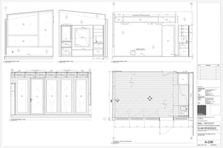 A-206
5
4
2
3
FCU-2
3' - 2 1/4"
2'-6"4'-5"2'-6"
2
A-302
63/4"9'-11"
A B
1
3' - 2" 3' - 2" 3' - 2" 3' - 2" 3' - 2" 11"
PL-9
PL-13
AP-9
CT-3
FF-5
FF-5
CT-3
81/4"
3/4"
81/4"
3/4"
81/4"
3/4"
1'-5"
AP-10
3' - 8"
TRANSOM WINDOW TO MASTER BATHROOM
7' - 8"1' - 10 1/4"
A B
6
W2MR-1
PL-9
WB-1
WB-1
P-4
P-4
P-4
ACCESS TO MASTER
BATHROOM CLEAN OUT
FCU-2
PL-13
MR-1
1'-31/2"
MATCH FINISH MATCH FINISHS/D
AP-9
AP-10
2' - 1 1/2"
1 1/2"
MR-1
P-4
P-4
CW-1
CW-1
PL-13
PL-9
P-4
CW-1
CT-3
FCU-2
WF-4
1
W2
W2
W2
WB-1
P-4
P-4
AB
W1 W1W1 W1
9
FCU-2
WF-4 WF-4 WF-4 WF-4 WF-4 WF-4 WF-4
STEEL ROOF BEAM
(TYP)
STEEL ROOF BEAM
(TYP)
CF-6
(TYP)
CF-6
(TYP)
CF-6
(TYP)
Scale:
Consultant
Contact
Address
Phone
e-mail
ARCHITCTS PLLC
648 Broadway / Suite 402, New York, NY 10012
T.212.254.5210
F.212.254.4523
www.wilkinsonarchitects.com
New York: Registered Architect 027917-1
Pennsylvania: Registered Architect 402561
National Council of Architectural Registration Board #52853
DOB Barcode
ATOZ Consulting Engineers, PC
Ilya Malyuchenko, P.E.
363 7th Avenue
3rd Floor
New York, NY 10001
212.929.2491
Ilya@atozengineers.com
Consultant
Contact
Address
Phone
e-mail
NYC Building Restoration
Robert M. Hanna, P.E.
9011 Northern Boulevard
Suite 307
Jackson Heights, NY 11372
646-522-0589
rhanna@engineer.com
MECHANICAL
STRUCTURAL
3/4" = 1'-0"
A-206
GREENHOUSE ENLARGED PLAN &
ELEVATIONS
ELAM RESIDENCE
300 EAST 74TH STREET PENTHOUSE-F/36TH FLOOR
NEW YORK, NY 10021
04/03/2015
3/4" = 1'-0"
1
Penthouse F - Upper Level Greenhouse
Enlarged Plan
3/4" = 1'-0"
2
Greenhouse Elevation - North
3/4" = 1'-0"
3
Greenhouse Elevation - East
3/4" = 1'-0"
4
Greenhouse Elevation - West
3/4" = 1'-0"
5
Greenhouse Elevation - South
No. Description Date
P-4
 