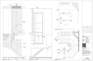 A-501
2
TYP
12
13
14
15
16
17
A-502
2
1
A-502
TYP
L-P1
L-P1
L-P1
SKYLIGHT OPENING
1
A-501
TYP
1
2
3
4
5
6
7
8
9
10
11
ROPE LIGHT
L-RL1
A-505
8
3/16"x1/4" STEEL
BAR STOCK (TYP)
1/2"x1-1/2" STEEL
BAR STOCK
HANDRAIL
4
A-303
2
A-501
1
A-501
TYP
1 2 3 4 5 6 7
8
10
9
11
12
13
151617 14
UP
1
A-502
TYP
2
A-502
3
A-303
FF-6
(TYP)
CW-1
EXISTING W8 x 13
NEW DOUBLE JOIST
NEW DOUBLE JOIST
EXISTING W8 x 13
EXISTING
W
8
x
13
EXISTINGW8x13
4
A-303
1
A-501
2
A-501
TYP
1
2
3
4
5
6
7
8
13/4"
3'-111/4"2'-0"1'-6"
13/4"
1'-2"1'-0"1'-0"1'-0"
21/4"
1'-8"
ROPE LIGHT
L-RL1
1
A-506
2' - 11 1/4"2' - 11"
A-505
8
SIM
GL-1
4
A-506
T.O. GLASS SHELF
T.O. GLASS SHELF
T.O. GLASS SHELF
T.O. GLASS SHELF
Scale:
Consultant
Contact
Address
Phone
e-mail
ARCHITCTS PLLC
648 Broadway / Suite 402, New York, NY 10012
T.212.254.5210
F.212.254.4523
www.wilkinsonarchitects.com
New York: Registered Architect 027917-1
Pennsylvania: Registered Architect 402561
National Council of Architectural Registration Board #52853
DOB Barcode
ATOZ Consulting Engineers, PC
Ilya Malyuchenko, P.E.
363 7th Avenue
3rd Floor
New York, NY 10001
212.929.2491
Ilya@atozengineers.com
Consultant
Contact
Address
Phone
e-mail
NYC Building Restoration
Robert M. Hanna, P.E.
9011 Northern Boulevard
Suite 307
Jackson Heights, NY 11372
646-522-0589
rhanna@engineer.com
MECHANICAL
STRUCTURAL
1" = 1'-0"
A-303
STAIRWELL PLANS & SECTIONS
ELAM RESIDENCE
300 EAST 74TH STREET PENTHOUSE-F/36TH FLOOR
NEW YORK, NY 10021
04/03/2015
1" = 1'-0"
4
STAIRWELL SECTION LOOKING SOUTH
No. Description Date
1" = 1'-0"
1
Penthouse F - 36th Floor - Main Level
Stairwell Enlarged Plan
1" = 1'-0"
2
ROOF FRAMING ABOVE STAIRWELL
1" = 1'-0"
3
STAIRWELL SECTION LOOKING NORTH
 