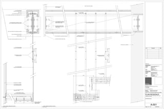SELF TAPPING MACHINE SCREWS
BOTTOM OF EXISTING CONCRETE ROOF SLAB
1/2" x 3/16" STEEL SUPPORT TABS
8" x 2" 10 GAUGE UNPUNCHED COLD FORM JOIST (TYP)
5/8" EXPANSION BOLT (BASE PLATE AND
BOLT CONCEALED BEHIND FINISHED GWB)
EXISTING WALL ASSEMBLY
8"
BUILT-UP SOLID WOOD STAIR TREAD
3'-3" WIDE (VERIFY IN FIELD)
11/4"31/2"11/4"
SPLICE
6"
5/8" TYPE X FIRE RATED GYPSUM WALL BOARD
PLASTIC J-BEAD
1/2" x 3/16" STEEL BAR
STOCK WITH BRASS FINISH
WELD (TYP)
1" x 1" x 1/8" STEEL TUBE WELDED TO PLATE
1/2" GYPSUM WALL BOARD
WITH PLASTER SKIM COAT
3" x 11" x 1/8" THICK STEEL PLATE
FASTENED TO WALL
COUNTERSUNK SQUARE
DRIVE BOLTS (TYP)
1/2" x 3/16" STEEL BAR
STOCK WITH BRASS FINISH
1/2" x 3/16" STEEL BAR
STOCK WITH BRASS FINISH
3/4" 3 1/4" 3 1/4" 3/4"
WELDED CONNECTION
(FILED DOWN FOR
SMOOTH FINISH)
5/8" GYPSUM WALL BOARD ENCLOSURE
EXISTING WALL ASSEMBLY
OPEN TO SKYLIGHT ABOVE
EXISTING SKYLIGHT
WALL ASSEMBLY
BRIDGE JOISTS WITH
STEEL STRAP @ 16" O.C.
SOLID FIRE TREATED WOOD
BLOCKING BETWEEN HEAVY
GAUGE JOISTS
EXISTING CONCRETE ROOF SLAB
EXISTING W8 x 13
6"SPLICE
1/2" x 3/16" STEEL
SUPPORT TABS
(2) 8" x 2" 10 GAUGE UNPUNCHED
COLD FORM JOIST (TYP)
5/8" EXPANSION BOLT (BASE
PLATE AND BOLT CONCEALED
BEHIND FINISHED GWB)
1/2" x 3/16" STEEL
BAR STOCK (TYP)
11/4"31/2"11/4"
1" x 1" x 1/8" STEEL TUBE (2 PER TREAD)
STAIRTREAD
21/2"THICK
MAXIMUMOPENING
3"
751/128"
1/2" x 3/16" STEEL
BAR STOCK (TYP)
8 3/4"
COUNTERSUNK SQUARE
DRIVE BOLTS (TYP)
3" x 11" x 1/8" STEEL
PLATE BEYOND
3" x 11" x 1/8" STEEL
PLATE BEYOND
Scale:
Consultant
Contact
Address
Phone
e-mail
ARCHITCTS PLLC
648 Broadway / Suite 402, New York, NY 10012
T.212.254.5210
F.212.254.4523
www.wilkinsonarchitects.com
New York: Registered Architect 027917-1
Pennsylvania: Registered Architect 402561
National Council of Architectural Registration Board #52853
DOB Barcode
ATOZ Consulting Engineers, PC
Ilya Malyuchenko, P.E.
363 7th Avenue
3rd Floor
New York, NY 10001
212.929.2491
Ilya@atozengineers.com
Consultant
Contact
Address
Phone
e-mail
NYC Building Restoration
Robert M. Hanna, P.E.
9011 Northern Boulevard
Suite 307
Jackson Heights, NY 11372
646-522-0589
rhanna@engineer.com
MECHANICAL
STRUCTURAL
6" = 1'-0"
A-501
STAIR DETAILS I
ELAM RESIDENCE
300 EAST 74TH STREET PENTHOUSE-F/36TH FLOOR
NEW YORK, NY 10021
04/03/2015
No. Description Date
6" = 1'-0"
1
STAIR TREAD SUPPORT DETAIL 1
6" = 1'-0"
2
STAIR TREAD SUPPORT DETAIL 2
 