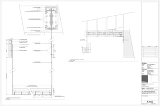 SELF TAPPING MACHINE SCREWS
BOTTOM OF EXISTING CONCRETE ROOF SLAB
1/2" x 3/16" STEEL SUPPORT TABS
8" x 2" 10 GAUGE UNPUNCHED COLD FORM JOIST (TYP)
5/8" EXPANSION BOLT (BASE PLATE AND
BOLT CONCEALED BEHIND FINISHED GWB)
EXISTING WALL ASSEMBLY
8"
BUILT-UP SOLID WOOD STAIR TREAD
3'-3" WIDE (VERIFY IN FIELD)
STAIRTREAD
21/2"THICK11/4"31/2"11/4"
SPLICE
6"
5/8" TYPE X FIRE RATED GYPSUM WALL BOARD
PLASTIC J-BEAD
1/2" x 3/16" STEEL BAR STOCK
WITH BRASS FINISH
WELD (TYP)
1" x 1" x 1/8" STEEL TUBE
1/2" GYPSUM WALL BOARD
WITH PLASTER SKIM COAT
COUNTERSUNK SQUARE
DRIVE BOLTS (TYP)
1/2" x 3/16" STEEL BAR
STOCK WITH BRASS FINISH
1/2" x 3/16" STEEL BAR
STOCK WITH BRASS FINISH
3/4" 3 1/4" 3 1/4" 3/4"
WELDED CONNECTION
(FILED DOWN FOR SMOOTH FINISH)
1/2" x 3/16" STEEL BAR STOCK
WITH BRASS FINISH
1/2" x 3/16" STEEL BAR STOCK WEB
1/2" x 3/16" STEEL BAR STOCK
FASTENED TO SIDE OF 2ND
FLOOR SLAB
1/2"1"1/2"6"WEBDISTANCEVARIES
1" x 1" x 1/8" STEEL TUBE
1/2" x 3/16" STEEL
BAR STOCK (TYP)
Scale:
Consultant
Contact
Address
Phone
e-mail
ARCHITCTS PLLC
648 Broadway / Suite 402, New York, NY 10012
T.212.254.5210
F.212.254.4523
www.wilkinsonarchitects.com
New York: Registered Architect 027917-1
Pennsylvania: Registered Architect 402561
National Council of Architectural Registration Board #52853
DOB Barcode
ATOZ Consulting Engineers, PC
Ilya Malyuchenko, P.E.
363 7th Avenue
3rd Floor
New York, NY 10001
212.929.2491
Ilya@atozengineers.com
Consultant
Contact
Address
Phone
e-mail
NYC Building Restoration
Robert M. Hanna, P.E.
9011 Northern Boulevard
Suite 307
Jackson Heights, NY 11372
646-522-0589
rhanna@engineer.com
MECHANICAL
STRUCTURAL
6" = 1'-0"
A-502
STAIR DETAILS II
ELAM RESIDENCE
300 EAST 74TH STREET PENTHOUSE-F/36TH FLOOR
NEW YORK, NY 10021
04/03/2015
No. Description Date
6" = 1'-0"
1
SUSPENDED STAIR TREAD SUPPORT
DETAIL
6" = 1'-0"
2
LANDING SUPPORT DETAIL AT UPPER
LEVEL FLOOR
 