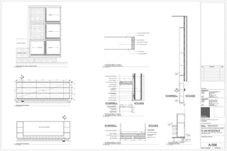 ROPE LIGHT
L-RL1
2"
A-501
1
SIM
A-506
2
A-506
3
STAIRWELL KITCHEN
A-505
8
SIM
4
A-506
SIM
1/2" SOLID WOOD
(2) LAYERS 3/4" PLYWOOD
METAL LAMINATE
METAL LAMINATE
1/2" SOLID GLASS SHELF
1/4" SOLID GLASS BACK PANEL
1/4" SOLID GLASS
CABINET DOORS
ROPE LIGHT L-RL2
3 1/2" 1" 3 1/2"
STAIRWELL KITCHEN
ROUTE OUT RACEWAY
FOR BX WIRE
1/2" SOLID GLASS SHELF
(ADJUSTABLE HEIGHT)
1/4" SOLID GLASS
CABINET DOORS
1/4" SOLID GLASS
BACK PANEL
5/8" GYPSUM BOARD
Z CLIPS 16" O.C.
1/2" MEDIUM DENSITY
FIBERBOARD
3/4" PLYWOOD
3-5/8" METAL TRACK
3-5/8" METAL
STUDS @16" O.C.
STAIRWELL KITCHEN
1/2" SOLID WOOD
(2) LAYERS 3/4" PLYWOOD
1/8" METAL LAMINATE
METAL LAMINATE
ROPE LIGHT L-RL2
1 3/4" 4" 1 3/4"
3"
EXISTING WALL ASSEMBLY
1/4" SOLID GLASS BACK PANEL
1/2" SOLID GLASS SHELF
METAL LAMINATE
(2) LAYERS 3/4" PLYWOOD
1/2" SOLID WOOD
1/2" THICK GLASS SHELF
1/2" SOLID WOOD
UPHOLSTERED HEADBOARD
5
A-506
1" 11" 2' - 2" 2' - 2" 2' - 2" 11" 1"
1"
1/4"
10"
1/4"
10"
1/4"
10"
1/4"
1"
3"2'-9"
3" 8' - 0" 3"
5
A-506
CW-1
DRAWERDRAWER
DRAWER
DRAWER
MATRESS BY OWNER
BED FRAME BY OWNER
Scale:
Consultant
Contact
Address
Phone
e-mail
ARCHITCTS PLLC
648 Broadway / Suite 402, New York, NY 10012
T.212.254.5210
F.212.254.4523
www.wilkinsonarchitects.com
New York: Registered Architect 027917-1
Pennsylvania: Registered Architect 402561
National Council of Architectural Registration Board #52853
DOB Barcode
ATOZ Consulting Engineers, PC
Ilya Malyuchenko, P.E.
363 7th Avenue
3rd Floor
New York, NY 10001
212.929.2491
Ilya@atozengineers.com
Consultant
Contact
Address
Phone
e-mail
NYC Building Restoration
Robert M. Hanna, P.E.
9011 Northern Boulevard
Suite 307
Jackson Heights, NY 11372
646-522-0589
rhanna@engineer.com
MECHANICAL
STRUCTURAL
As indicated
A-506
CASEWORK DETAILS
ELAM RESIDENCE
300 EAST 74TH STREET PENTHOUSE-F/36TH FLOOR
NEW YORK, NY 10021
04/03/2015
No. Description Date
1" = 1'-0"
1
KITCHEN/STAIRWELL CUSTOM
CASEWORK SECTION
6" = 1'-0"
2
KITCHEN/STAIRWELL CUSTOM
CASEWORK SECTION - Callout 1
3" = 1'-0"
3
KITCHEN/STAIRWELL CUSTOM
CASEWORK SECTION - Callout 2
3" = 1'-0"
4
KITCHEN/STAIRWELL CUSTOM
CASEWORK SIDE SECTION DETAIL
1" = 1'-0"
6
Master Bed Front Elevation
1" = 1'-0"
7
Master Bed Back Elevation
3" = 1'-0"
5
Master Bedroom Custom Casework Section
 
