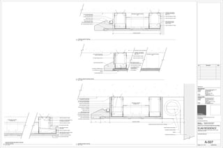 J-BEAD
1/4" GYPSUM WALL BOARD
PLASTER SKIM COAT
QUICKSET FASTENERS
(ALTERNATING ANGLES
@10" O.C.)
EXISTING FLOOR SLAB ABOVE
3-5/8" 22 GA METAL TRACK
3-5/8" 22 GA METAL STUDS
3-5/8" 22 GA METAL TRACK
1-1/2" CORSE THREAD
COUNTERSUNK
SCREWS @10" O.C.
FIRE TREATED WOOD
BLOCKING BETWEEN STUDS
RECESSED LIGHTING FIXTURE
L-R1
SOLID WOOD MOLDING
1/2" MDF PAINTED WHITE
U/S OF EXISTING UPPER
LEVEL FLOOR SLAB
1/4" REVEAL PAINED BLACK
1/2" PLYWOOD
EXISTING EXTERIOR WALL
SHADE
ROLER SHADE COVER PANEL
AUTOMATIC ROLER SHADE
SOLID WOOD MOLDING
5/8" GYPSUM BOARD PAINTED
ROPE LIGHT L-R2
3-5/8" 22GA METAL RUNNERS
FIRE TREATED WOOD
BLOCKING BETWEEN STUDS
PAINTED GYPSUM BOARD
QUICKSET FASTENERS @10"
O.C. (ALTERNATING ANGLES)
3-5/8" 22GA METAL STUDS
U/S OF EXISTING EXPOSED
CONCRETE FLOOR SLAB
RECESSED LIGHTING
FIXTURE L-R2
3" 3" DISTANCE VARIES
SCHEDULED ROLLER SHADE POCKET OPENING
1/4" REVEAL PAINTED BLACK
CLEAR "U" CHANNEL
1/4" REVEAL PAINTED BLACK
DISTANCE VARIES
FIRE TREATED WOOD
BLOCKING BETWEEN STUDS
SOLID WOOD MOLDING
5/8" GYPSUM BOARD PAINTED
ROPE LIGHT L-RL2
1/2" MDF PAINTED WHITE
QUICKSET FASTENERS
(ALTERNATING ANGLES
@10" O.C.)
3-5/8" 22 GA METAL TRACK
3-5/8" 22 GA METAL STUDS
3-5/8" 22 GA METAL TRACK
FIRE TREATED WOOD
BLOCKING BETWEEN
METAL STUDS
RECESSED LIGHTING FIXTURE
L-R2
U/S OF EXISTING UPPER
LEVEL FLOOR SLAB
QUICKSET FASTENERS @10" O.C.
(ALTERNATING ANGLES)
3-5/8" 22 GA METAL TRACK
3-5/8" 22 GA METAL STUDS
3-5/8" 22 GA METAL TRACK
FIRE TREATED WOOD BLOCKING
BETWEEN METAL STUDS
FIRE TREATED WOOD
BLOCKING
RECESSED LIGHTING
FIXTURE L-R5
3/4" SOLID WOOD TRIM
3/4" SOLID WOOD TRIM
1/4" REVEAL PAINTED BLACK
Scale:
Consultant
Contact
Address
Phone
e-mail
ARCHITCTS PLLC
648 Broadway / Suite 402, New York, NY 10012
T.212.254.5210
F.212.254.4523
www.wilkinsonarchitects.com
New York: Registered Architect 027917-1
Pennsylvania: Registered Architect 402561
National Council of Architectural Registration Board #52853
DOB Barcode
ATOZ Consulting Engineers, PC
Ilya Malyuchenko, P.E.
363 7th Avenue
3rd Floor
New York, NY 10001
212.929.2491
Ilya@atozengineers.com
Consultant
Contact
Address
Phone
e-mail
NYC Building Restoration
Robert M. Hanna, P.E.
9011 Northern Boulevard
Suite 307
Jackson Heights, NY 11372
646-522-0589
rhanna@engineer.com
MECHANICAL
STRUCTURAL
6" = 1'-0"
A-507
CEILING DETAILS
ELAM RESIDENCE
300 EAST 74TH STREET PENTHOUSE-F/36TH FLOOR
NEW YORK, NY 10021
04/03/2015
No. Description Date
6" = 1'-0"
2
TYPICAL DROP CEILING DETAIL
6" = 1'-0"
1
SHADE POCKET DETAIL
6" = 1'-0"
3
TYPICAL SOFFIT DETAIL
6" = 1'-0"
4
MASTER BEDROOM DROP CEILING
TYPICAL DETAIL
 