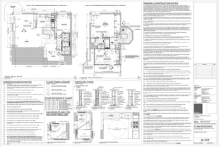 I. ALL CONTRACTORS & THEIR SUB-CONTRACTORS SHALL VISIT, BECOME FAMILIARIZED, & VERIFY ALL EXISTING
CONDITIONS PRIOR TO SUBMITTING A PROPOSAL. SUBMISSION OF A PROPOSAL WILL BE CONSTRUED AS EVIDENCE THAT
SUCH AN EXAMINATION HAS OCCURED & LATER CLAIMS WILL NOT BE RECOGNIZED FOR EXTRA LABOR, EQUIPMENT OR
MATERIALS REQUIRED BECAUSE OF DIFFICULTIES ENCOUNTERED WHICH COULD HAVE BEEN FORESEEN, HAD SUCH AN
EXAMINATION BEEN MADE. THIS EXAMINATION IS TO INCLUDE BUT NOT LIMITED TO VERIFYING WEIGHT, STRUCTURAL
LIMITATIONS, CLEARANCES, & MANEUVERING SPACE ASSOCIATED W/REMOVAL OF LARGE EQUIPMENT FROM BUILDING
PREMISES, OR ANY SUCH FORSEEABLE SPECIAL REQUIREMENTS. CONTRACTOR SHALL INCLUDE A PRICE BREAKDOWN FOR
SPECIAL REQUIREMENTS DUE TO SITE RESTRICTIONS OR CONDITIONS.
II. ALL CONTRACTORS AND/OR SUB-CONTRACTORS SHALL OBTAIN DEMOLITION AND/OR CONSTRUCTION PERMITS AND / OR
AUTHORIZATIONS FROM THE BUILDING DEPARTMENT, ARCHITECT, CLIENT, TENANT, AND / OR ENGINEERS AS REQUIRED
PRIOR TO THE COMMENCEMENT OF WORK. A COPY OF SUCH DOCUMENTS SHALL BE FURNISHED TO THE OWNERS AND THE
ARCHITECT PRIOR TO THE COMMENCEMENT OF WORK.
III. WHILE PERFORMING DUTIES ASSOCIATED WITH THIS CONTRACT ALL CONTRACTORS, SUB-CONTRACTORS, AND THEIR
WORKERS SHALL COMPLY WITH ALL OSHA RULES AND REGULATIONS & WITH THE STANDARD RULES AND REGULATIONS SET
FORTH BY THE OWNERS.
IV. ALL CONTRACTORS AND THEIR SUB-CONTRACTORS SHALL COORDINATE THEIR WORK WITH OTHER TRADES AND WILL
CONFER WITH ARCHITECT.
V. PROTECT ALL WINDOWS AND VENTS FROM DEBRIS AND DUST DURING CONSTRUCTION. KEEP PREMISES CLEAN AND DO
NOT LET DEBRIS, RUBBISH, OR EXCESS CONSTRUCTION MATERIAL ACCUMULATE OR OBSTRUCT EXITS AND EXIT
PASSAGEWAYS.
VI. THE CONTRACTOR SHALL NOTIFY THE ARCHITECT OF ANY ERRORS, OMISSIONS, CONFLICTS OR AMBIGUITIES WITHIN
AND BETWEEN THE PLANS, DRAWINGS, AND SPECIFICATIONS COMPRISING THESE CONTRACT DOCUMENTS PRIOR TO
SUBMITTING HIS BID PROPOSAL. IF SUCH NOTICE IS NOT FURNISHED TO THE ARCHITECT, THE CONTRACTOR SHALL BE
DEEMED TO HAVE INSPECTED THE PLANS, DRAWINGS, SPECIFICATIONS AND JOB CONDITIONS AND HAVE FOUND THEM IN
PROPER FORM FOR EXECUTION.
VII. THE ARCHITECT ASSUMES NO RESPONSIBILITY FOR CONSTRUCTION MEANS, TECHNIQUES, SEQUENCES OR
PROCEDURES, OR FOR THE SAFETY PRECAUTIONS IN CONNECTION WITH THE WORK.
VIII. DRAWINGS ARE NOT TO BE SCALED. FOLLOW DIMENSIONS SHOWN.
IX. NO CHANNELING, CUTTING OR CHOPPING OF ANY STRUCTURAL SLAB, ELEMENTS, DEMISING WALLS AND EXTERIOR
WALLS OR PIPE CHASE / SHAFT ENCLOSURE WALLS SHALL OCCUR DURING THE COURSE OF ANY WORK.
X. NO REMOVAL OF MASONRY BACK-UP MATERIAL AT EXTERIOR OR SHAFT WALLS SHALL OCCUR FOR INSTALLATION OF
JUNCTION BOXES, ETC.
XI. ALL FIREPROOFING MUST BE MAINTAINED. ANY FIREPROOFING THAT IS DISTURBED DURING THE COURSE OF THE
RENOVATION IS TO BE RECONSTITUTED TO CODE COMPLIANT RATINGS.
XII. NO OFFSET OF RISERS (PLUMBING, GAS, ETC) SHALL OCCUR.
XIV.ALL PLUMBING SHALL BE DONE BY A NEW YORK CITY LICENSED PLUMBER AND ALL ELECTRICAL WORK BY A NYC
LICENSED ELECTRICIAN IN ACCORDANCE WITH N.Y.C. BUILDING CODES AND REGULATIONS.
XV. PROVIDE NEW BRANCH LINES AT ALL NEW FIXTURES FOR WASTE, VENT AND SUPPLY LINES BACK TO THE RISERS, WITH
NEW ACCESSIBLE SHUT-OFF VALVES AT RISER. WASTE LINES MUST BE RE-USED WHERE WHERE CURRENTLY LOCATED IN
THE CONCRETE SLAB OR NEW LINES RUN ABOVE THE STRUCTURAL SLAB. INSTALL NEW SUPPLY BALL TYPE STOP VALVES
FOR EACH LAV AND TOILET AND NEW BALL SHUT-OFF VALVES FOR THE BATHROOM AS A WHOLE. FIRE RATED ACCESS
PANELS ARE REQUIRED AT ALL SHUT-OFF VALVES.
XVI.THE USE OF ELECTRICAL OR AIR HAMMER OR OTHER PNEUMATIC TOOLS ARE NOT PERMITTED TO BE USED DURING
CONSTRUCTION DUE TO THE NOISE FACTOR UNLESS SPECIAL PERMISSION IS GRANTED.
XVII. ALL NECESSARY ELECTRIC, GAS & WATER WORK MUST BE PERFORMED LOCALLY WITHIN THE APARTMENT. ALL
NECESSARY SHUTDOWNS SHALL BE COORDINATED WITH THE BUILDING SUPER AND MANAGEMENT. SHUT DOWNS OF
SERVICE RISERS TO RELOCATE ELECTRIC PANEL BOXES, SERVICE RISERS OR TO PERFORM PLUMBING WORK WILL NOT BE
PERMITTED.
XVIII. PLUMBER TO PROVIDE BACKFLOW PREVENTORS AND BALL VALVES AT ALL PIPE OUT LOCATIONS.
XIX.REPLACE ALL SUPPLY, VENT AND SANITARY LINES BACK TO RISER AT KITCHEN. INSTALL NEW BALL TYPE SHUT-OFF
VALVES AT SINK, DISHWASHER AND REFRIGERATOR WATER LINE, AND MASTER SHUT-OFF VALVES FOR KITCHEN AS A
WHOLE.
XX. ALL WATER LINES ARE TO BE INSTALLED WITH THERMAL / ACOUSTIC INSULATION TO MINIMIZE SWEATING AND NOISE
TRANSMISSION, INCLUDING ELBOWS AND FITTINGS.
XXI.ISOLATE COPPER PIPING FROM DISSIMILAR MATERIAL TO PREVENT GALVANIC CORROSION.
XXII. NO PENETRATION THROUGH ANY EXTERIOR WALL IS PROPOSED NOR PERMITTED AS PART OF THIS ALTERATION.
XXIII. GC TO VERIFY THE LOCATION OF ALL EXISTING CONNECTIONS TO THE STACK. BUILDING MANAGEMENT TO INSPECT
AND NOTIFY OF OTHER PLUMBING TO BE REPLACED.
XXIV. ALL EXHAUST GRILLES AND DAMPERS MUST BE MAINTAINED, REMAIN ACCESSIBLE AND IN OPERATION. UPON
COMPLETION OF WORK, ALL GRILLES AND DAMPERS ARE TO BE CLEANED.
XXV. GC TO TAKE MEASURES TO INSURE THAT OTHER PORTIONS OF THE BUILDING ARE NOT DAMAGED. ALL EXISTING
CONSTRUCTION ADJACENT TO PUBLIC AREAS OR OTHER APARTMENTS AFFECTED BY THE PROPOSED WORK IS TO BE
PATCHED BACK TO IT'S ORIGINAL CONDITION USING MATCHING MATERIALS.
XXVI. NO STORAGE OR WORK IS PERMITTED IN COMMON AREAS AND FIRE STAIRS.
XXVII. PLUMBER MUST CHECK EXISTING WASTE AND VENT LINES TO BE FREE OF OBSTRUCTION.
XXVIII. CEMENT BOARD IS TO BE USED AT ALL SHOWER, TUB ENCLOSURES AND TILED AREAS. MOLD AND MOISTURE
RESISTANT WALL BOARD AT ALL OTHER DESIGNATED "WET AREAS".
XXIX. FIXTURE PIPING BETWEEN SHUT-OFF VALVE AND THE FAUCET OR APPLIANCE TO BE COPPER TUBING WITH FLARED
ENDS AND BRASS BUSHINGS, OR BRASS COMPRESSION FITTINGS. (NO PLASTIC; RUBBER OR BRAIDED STAINLESS STEEL.
HIGH PRESSURE "NO BURST" BRAIDED STAINLESS STEEL WILL BE ALLOWED TO HOOK-UP APPLIANCES THAT DO NOT HAVE
ACCESS AFTER INSTALLATION IF DEMONSTRATED THERE IS NO PRACTICAL ALTERNATIVE.)
XXX. THE CONTRACTOR SHALL MAINTAIN ADEQUATE, CLEARLY IDENTIFIED FIRE EXTINGUISHERS THROUGHOUT THE AREA
OF WORK.
XXXI. GC TO PROVIDE A COMPLETE PHOTOGRAPHIC SURVEY OF THE ADJACENT APARTMENTS AND PUBLIC SPACES PRIOR
TO THE COMMENCEMENT OF ANY WORK TO IDENTIFY PRE-EXISTING CONDITIONS. A COPY OF THE SURVEY SHALL BE
DELIVERED TO THE MANAGING AGENT.
XXXII. HOT AND COLD BRANCH LINES MUST BE REPLACED AT THE RISER'S CONNECTIONS.
XXXIII. FOUR-ELBOW SWING MUST BE INSTALLED ON THE HOT WATER BRANCH LINE.
XXXIV. WATTS PRESSURE REDUCING VALVES MODEL U5B-Z3 MUST BE INSTALLED ON THE HOT AND COLD WATER BRANCH
LINES.
XXXV. SPRING LOADED CHECK VALVES MUST BE INSTALLED ON THE HOT AND COLD WATER BRANCH LINES.
XXXVI. APOLLO BALL VALVES MUST BE INSTALLED ON THE HOT AND COLD WATER BRANCH LINES.
XXXVII. PLUMBERS ARE REQUIRED TO USE TYPE L COPPER TUBING TO SUPPLY WATER TO TOILETS AND SINKS.
XXXVIII.PLUMBERS ARE PROHIBITIED FROM USING PLASTIC TUBING AND/OR RUBBER HOSES TO SUPPLY WATER TO
REFRIGERATORS, DISHWASHERS, WASHING MACHINES, INSTANT HOT WATER MAKERS, TOILETS, SINKS AND WATER
FILTERS.
XXXIX. PLUMBERS ARE REQUIRED TO INSTALL McGUIRE VALVES UNDER THE SINKS AND TOILETS. PLASTIC STEM VALVES
ARE PROHIBITIED.
XXXX. GARBAGE DISPOSALS ARE PROHIBITIED.
XXXXI. REGARDING INSTALLATION OF SHOWER STALLS, THE CONTRACTOR AND PLUMBER ARE REQUIRED TO INSTALL A
TWO-INCH DRAIN WITH WEEP HOLES AND P-TRAP. TWO-INCH DRAIN MUST BE CONNECTED TO THE EXISTING STACK.
XXXXII. REGARDING INSTALLATION OF SHOWER STALLS, THE CONTRACTOR AND PLUMBER ARE REQUIRED TO USE A 6
GUAGE LEAD PAN THAT RETURNS UP THE WALL A MINIMUM OF 12-INCHES.
XXXXIII. REGARDING INSTALLATION OF SHOWER STALLS, THE CONTRACTOR AND PLUMBER ARE REQUIRED TO APPLY A COAT
OF "BLACK MAGIC" TO THE TOP PORTION OF THE LEAD PAN. "BLACK MAGIC" EXTENDS THE LIFE OF THE PAN AND PREVENTS
THE LEAD PAN FROM DIRECT CONTACT WITH CEMENT WHICH CORRODES AND DAMAGES THE LEAD PAN.
XXXXIV. WHEN A WOODEN PLATFORM IS CONSTRUCTED TO CREATE A SHOWER STALL, THE CONTRACTOR IS REQUIRED TO
USE A MINIMUM OF 3/4-INCH THICK PLYWOOD.
XXXXVI. CONTRACTORS ARE PROHIBITED FROM DRILLING NAILS AND SCREWS THROUGH ANY PORTION OF THE LEAD PAN.
XXXXVII. REGARDING INSTALLATION OF WASHER AND DRYER UNITS, HOT AND COLD WATER VALVES MUST BE INSTALLED TO
THE SIDE OF EACH MACHINE FOR EASY ACCESS IN THE EVENT THE MACHINE NEEDS TO BE SERVICED.
XXXXVIII. REGARDING INSTALLATION OF WASHER AND DRYER UNITS, ALL FLOORING BENEATH MACHINES MUST BE WATER
PROOFED AND SEALED.
XXXXIX. WASHER UNITS MUST BE SET ON VIBRATION ISOLATORS INSTALLED IN A WATERPROOF PAN.
XXXXX. REGARDING INSTALLATION OF WASHER AND DRYER UNITS, A FLOOD STOP KIT MUST BE INSTALLED ON THE HOT
AND COLD WATER HOSES.
XXXXXI. REGARDING INSTALLATION OF WASHER AND DRYER UNITS, EASILY ACCESSIBLE BACKFLOW PREVENTORS NEED TO
BE INSTALLED ON THE HOT AND COLD WATER BRANCH LINES.
XXXXXII. DRYER UNITS MUST BE VENTLESS TYPE UNITS. VENTED DRYER UNITS ARE PROHIBITED.
GENERAL CONSTRUCTION NOTES
UP
1
3
1
4
1
1
ALIGN
11
ALIGN
5'-0"8'-61/2"1'-103/4"9'-71/4"
3
2
MIN CLEAR
3' - 0"
6'-03/4"5'-1"9'-01/4"
1'-8"
VERIFYINFIELD
21'-10"
13' - 2 3/4"
VERIFY IN FIELD
9' - 2 1/4"
ALIGN
ALIGN
A-2053
2
VERIFYINFIELD
6'-113/4"
VIF
1'-10"
VERIFY IN FIELD
18' - 6"
VIF
2' - 10 1/4"
VERIFY IN FIELD
7' - 8 1/2"
1
1
SD
SD
EXG
16R15T 7
A-101
3
A-101
4
A-101
5
4' - 6"
13' - 9 3/4"
VERIFY IN FIELD
27' - 0 1/2"
VERIFYINFIELD
26'-63/4"
1
A-505
1
A-505
6
A-505
A-303
1
ALIGN
A-2056
5
8
1
3
1
1
UP
16R
4
6
5
17' - 0 1/4"
1 3/4"
1' - 11"
15'-3"
DN
6"11'-10"
SD
6'-8"
SD
15T
1R 0T
8
2'-21/4"
1
A-302
MATCHEXTENTSOFEXGGREENHOUSE
10'-53/4"±(VERIFYINFIELD)
MATCH EXTENTS OF EXISTING GREENHOUSE BEING REMOVED
17' - 3 3/4" ± (VERIFY IN FIELD)
4
A-505
A B
1
7
A-505
SD
1
A-506
FCU-3FCU-1
2
CONSTRUCTION KEYNOTES
No. Description
CLEAR
2'-8"
MINIMUM
1' - 6"
MINIMUM
1' - 6" 1' - 6"
3
MINIMUM
2' - 0"
MIN
1'-0"
MINIMUM
2'-0"
MINIMUM
2' - 0"
MAX
1' - 0"
MAX
1'-0"
MINIMUM
1'-6"
W
C
48"X
56"
LAV
30" X
48"
SHOWER
30" X
48"
18" VERTICAL
GRAB BAR
WOOD BLOCKING (TYP)
CLEAR
2'-8"
1
MINIMUM
1' - 6"
W
C
48"X
56"
LAV
30" X
48"
MINIMUM
2' - 0"
6"
MINIMUM
1'-6"
18" VERTICAL
GRAB BAR
WOOD BLOCKING (TYP)
METAL RUNNER (TYP)
TOP OF FLOOR
5/8" GWB EACH SIDE
TO U/S OF CEILING
3 5/8 " METAL STUDS
(MAY VARY) @ 16" O.C.
U/S OF CEILING
ROOM PARTITION F.H.
5/8" FIRE RATED GWB
INTERIOR SIDE ONLY (2
LAYERS FOR FIRE RATING)
U/S OF CEILING
ROXUL SAFE 'N'
SOUND MINERAL
WOOL INSULATION
SOLID WOODSTRIP
5/8" GWB EACH
SIDE TO U/S OF
CEILING
1-1/2" METAL
STUDS @ 16" O.C.
U/S OF CEILING
5/8" GWB. EACH
SIDE TO U/S OF
CEILING
U/S OF CEILING
J - BEAD METAL RUNNER (TYP)
TOP OF FLOOR
20 GA METAL STUDS
(SIZE VARIES) @ 16" O.C.
HILTI FIRE FOAM CP620
J - BEAD
METAL RUNNER
EACH SIDE (TYP)
TOP OF FLOOR
SOLID WOOD STRIP
J - BEAD
(TYP)
1
FURRED-OUT WALL F.H.
2
POCKET DOOR WALL F.H.
3
PLUMBING CAVITY F.H.
4
PARTITION WALL TYPE
#
EXISTING WALL
VIBRATION
ISOLATION PADDING
HILTI FIRE FOAM CP620
WALL CLIPS AS NEEDED
Non Fire Rated
STC: 51-56
Fire Rating
STC Rating
Maintain EXG Fire Rating As Req'd
STC: 40-48
Non Fire Rated
STC: 40-44
Non Fire Rated
STC: 40-48
(SIZE VARIES)
AIR SPACE
1/4"
1/4"(TYP)
(TYP)1/4"
POCKET DOOR CAVITY
1-1/2" METAL
STUDS @
16" O.C.
METAL RUNNER
EACH SIDE (TYP)
TOP OF FLOOR
SOLID WOOD
STRIP
J - BEAD
1/4"(TYP)
CLEAR FLOOR SPACE
ø 5' - 6"
5' - 0"
6'-7"
EXTENTS OF NEW/EXISTING WET AREA
(SEE FLOOR DETAILS ON SHEET A-501)
FLOOR FINISH LEGEND
STONE TILE FLOOR FINISH
(SEE FLOOR DETAILS ON SHEET A-501)
HARD WOOD FLOOR FINISH
(SEE FLOOR DETAILS ON SHEET A-501)
Graphic Description
Scale:
Consultant
Contact
Address
Phone
e-mail
ARCHITCTS PLLC
648 Broadway / Suite 402, New York, NY 10012
T.212.254.5210
F.212.254.4523
www.wilkinsonarchitects.com
New York: Registered Architect 027917-1
Pennsylvania: Registered Architect 402561
National Council of Architectural Registration Board #52853
DOB Barcode
ATOZ Consulting Engineers, PC
Ilya Malyuchenko, P.E.
363 7th Avenue
3rd Floor
New York, NY 10001
212.929.2491
Ilya@atozengineers.com
Consultant
Contact
Address
Phone
e-mail
NYC Building Restoration
Robert M. Hanna, P.E.
9011 Northern Boulevard
Suite 307
Jackson Heights, NY 11372
646-522-0589
rhanna@engineer.com
MECHANICAL
STRUCTURAL
As indicated
A-101
CONSTRUCTION PLANS
ELAM RESIDENCE
300 EAST 74TH STREET PENTHOUSE-F/36TH FLOOR
NEW YORK, NY 10021
04/03/2015
1/4" = 1'-0"
1
Penthouse F - 36th Floor - Main Level
Construction Plan
1/4" = 1'-0"
2
Penthouse F - Upper Level Construction Plan
1
NEW RAISED PLATFORM UNDER STAIR. PLATFORM HEIGHT TO MATCH STAIR RISER HEIGHT.
PLATFORM FLOOR FINISH TO MATCH STAIR TREAD FINISH. SEE SHEET A-303.
2 REINSULATE EXISTING FRAMING AND FINISH WITH GWB. DO NOT DISTURB OR ALTER EXISTING
EXTERIOR FINISH.
3 NEW DOOR, FRAME, AND HARDWARE. SEE DOOR REFERENCE CHART.
4 NEW KITCHEN CASEWORK. SEE ELEVATIONS ON SHEET A-202.
5
NEW REFRIGERATOR. EXTEND COPPER TUBE WATER SUPPLY TO ICE MAKER. SEE APPLIANCE
SCHEDULE ON SHEET A-600.
6 NEW DISHWASHER. SEE APPLIANCE SCHEDULE ON SHEET A-600.
7
8
9
NEW STAIRCASE WITH CONTINUOUS 1-3/8" WIDE HANDRAIL INSTALLED 36" HIGH.
10 NEW BUILT-IN STORAGE FURNITURE.
11 NEW WALL HUNG SHELVING UNIT. SEE DETAILS ON SHEET A-506.
12
NEW STONE MANTEL OVER EXISTING FIREPLACE. NO WORK TO FIREPLACE OR EXISTING FLUE.
13 NEW RECIRCULATING HOOD OVER GAS RANGE. SEE APPLIANCE SCHEDULE ON SHEET A-600.
14 NEW WALL MOUNTED TOILET. SEE PLUMBING FIXTURE SCHEDULE ON SHEET A-600.
15 NEW BATHROOM LAVATORY. SEE PLUMBING FIXTURE SCHEDULE ON SHEET A-600.
16
REPLACE PTAC UNIT AND ENCLOSURE. REPLACEMENT UNITS MUST BE CERTIFIED AND
INSTALLED BY A NYC LICENCED PLUMBER. REPLACEMENT ENCLOSURES MUST HAVE SERVICE
ACCESS PANELS AND INTERNAL DUCT (PAINTED MATTE BLACK) BETWEEN PTAC UNIT AND GRILL.
1
3
3
21
21
EXISTING EXPOSED
CONCRETE COLUMN
MASTER
BEDROOM
MASTER
BATHROOM
GREENHOUSE
ROOF TERRACE
STAIRWELL
LIVING
DINING
KITCHEN
FOYER
CORRIDOR
BEDROOM
POWDER
10
10
EXISTING FLUE
AND COVERING
TO REMAIN
17
NEW UNDERCOUNTER WINE STORAGE. SEE APPLIANCE SCHEDULE ON SHEET A-600.18
19 NEW INTEGRATED WINE STORAGE. SEE APPLIANCE SCHEDULE ON SHEET A-600.
20
NEW STACKABLE WASHER/SELF-CONDENSING DRYER. PROVIDE NEW FLOOR DRAIN AND
METAL PAN MIN 3" CURB W/ WATER SENSOR AND AUTOMATIC SHUT OFF VALVE.
21
NEW ACCESS PANEL TO WATER SUPPLY SHUT OFF FOR AREA INDICATED.22
23
24
25
NEW STAINLESS STEEL UNDERMOUNT KITCHEN SINK. SEE PLUMBING FIXTURE SCHEDULE ON
SHEET A-600.
REPLACE GREENHOUSE ENCLOSURE. SEE SHEETS A-301, A-302, AND A-503.
NOTE: GREEHOUSE STRUCTURE APPROVED UNDER PRIOR NYC DOB APPLICATION #BH594-85.
NEW SKYLINE TERRACE DOOR AND TILT & TURN CASEMENT WINDOWS WITH FASTENERS @
16" O.C. FINISH TO MATCH EXISTING FENESTRATION. SEE SHEETS A-301, A-302, AND A-503.
BALCONY
NEW SHOWER UNIT. SEE PLUMBING FIXTURE SCHEDULE ON SHEET A-600.
PARTITION TYPES
W/D
BATH
NO WORK
NO WORK
CL
2
7
19
26
10
3
REPLACE SKYLIGHT ABOVE
(SEE DETAIL SHEET A-504)
8
8
8
8
15
15
11
9
14
13
5
17
10
14
16
14
15
24
21
7
(TYP)
6
ENLARGED PLANS FOR
ADA ADAPTABLE USE
1/2" = 1'-0"
4
Main Level Bath Enlarged ADA Plan
1/2" = 1'-0"
3
Main Level Powder Enlarged ADA Plan
NO WORK
NEW STAINLESS STEEL UNDERMOUNT BAR SINK. SEE PLUMBING FIXTURE SCHEDULE ON SHEET
A-600.
22
20
3
1/2" = 1'-0"
5
Main Level Kitchen Enlarged ADA Plan
DOOR REFERENCE CHART
Mark Height Width Thickness Comments
1 8' - 0" 2' - 8" 1 1/2" 1ST FLR: POWDER RM
2 7' - 10" 4' - 10 1/2" 2" 1ST FLR: BEDROOM
3 8' - 0" 2' - 8" 1 1/2" 1ST FLR: BATHROOM
4 7' - 10" 4' - 5 3/4" 2" 2ND FLR: MASTER BEDROOM
5 8' - 0" 2' - 8" 1 1/2" 2ND FLR: MASTER BATHROOM
6 6' - 8" 2' - 6" 2" 2ND FLR: GREENHOUSE
7 7' - 9" 2' - 7" 3/8" 1ST FLR: BATH SHOWER
8 7' - 8" 2' - 11 1/4" 3/8" 2ND FLR: MASTER BATH SHOWER
9 7' - 11" 3' - 0" 1 3/4" 2ND FLR: GREENHOUSE
MAINTAIN CLEARANCE
TO ACCESS EXISTING
ROOF DRAIN. VERIFY
LOCATION IN FIELD.
EXISTING BATHROOM
VENT EXTENDED TO
NEW LOCATION.
22
22
(M. BATH)
(GARDEN SINK)
(W/D)
LOWERED
COUNTERTOP
NOTE: GREEHOUSE STRUCTURE
APPROVED UNDER PRIOR NYC DOB
APPLICATION #BH594-85
NOTE: ALL WALL DIMENSIONS SHOWN ARE FROM FINISH FACE TO FINISH FACE NOTE: ALL WALL DIMENSIONS SHOWN ARE FROM FINISH FACE TO FINISH FACE
REPLACE SKYLIGHT ABOVE
(SEE DETAIL SHEET A-504)
23
16
4
12
18
4
4
(TYP)
(TYP)
26
NEW 5/8" SOLARBAN 60 INSULATED GLASS WINDOW UNITS. ALL FINISHES TO MATCH EXISTING
FENESTRATION. SEE SHEET A-505.
25
No. Description Date
NEW CERAMIC TILE WALL FINISH WITH BACKERBOARD IN WASHROOMS.
10
LAV
WC
WC
SHOWER
LAV
3
LAV
SHOWER
HALL
WC
SINK
CL
CL
LAV
WC
SHOWER
LAV
WC
SINK
D/W
REF
F/P
REF
SINK
D/W
NEW GAS RANGE. PROVIDE ACCESSIBLE FIXTURE SHUT OFF VALVE IN KITCHEN. SEE
APPLIANCE SCHEDULE ON SHEET A-600.
REF
PENTHOUSE F
GASRANGE
GASRANGE
NOT TO SCALE
N N
3
24
 