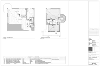 FF-1
FF-1
FF-1
FF-3
FF-2
FF-2
FF-2
FF-2
FF-6
FF-6
2
A-505
2
A-505
1
A-505
1
A-505
6
A-505
2'-71/4"2'-43/4"
1' - 7" 3' - 4"
A B
1
FF-4
FF-4
FF-5
FF-6
FF-5
FF-5
FF-2
4
A-505
1
A-302
7
A-505
FLOOR FINISH SCHEDULE
DESIGNATION SIZE/MATERIAL FINISH MANUFACTURER LOCATION(S)
FF-1 3/8"x12"x24" PORCELAIN FLR TILE MATTE NASCO STONE & TILE
SERIES/COLOR
FUSSION, DARK ANTHRACITE
FF-3
3/8"x6"x24" PORCELAIN FLR TILE MATTE PROVENZAW-AGE, CORTEX NERO
FF-5 3/4" VENEERED PLYWOOD FLOOR SATIN CLEAR TBDEAST INDIAN ROSEWOOD
1ST FLR: FOYER, LIVING, DINING, KITCHEN, BEDROOM, BATHROOM
FF-6 3/4" SOLID WOOD RUBBED MONOCOAT MATTEWALNUT 1ST FLR: STAIR TREADS, KITCHEN CUSTOM CASEWORK
2ND FLR: MASTER BEDROOM, MASTER BATHROOM, GREENHOUSE
2ND FLR: MASTER BATHROOM & SHOWER
FF-2 3/8"x40"x40" PORCELAIN FLR TILE MATTE NASCO STONE & TILEFUSSION, DARK ANTHRACITE 1ST FLR: POWDER RM
FF-4
3/8"x6"x36" PORCELAIN WALL TILE MATTE DALTILEACACIA VALLY, ASH 1ST FLR: BATHROOM SHOWER
TBD
REMARKS
FIELD CUT AS NOTED IN PLAN
Scale:
Consultant
Contact
Address
Phone
e-mail
ARCHITCTS PLLC
648 Broadway / Suite 402, New York, NY 10012
T.212.254.5210
F.212.254.4523
www.wilkinsonarchitects.com
New York: Registered Architect 027917-1
Pennsylvania: Registered Architect 402561
National Council of Architectural Registration Board #52853
DOB Barcode
ATOZ Consulting Engineers, PC
Ilya Malyuchenko, P.E.
363 7th Avenue
3rd Floor
New York, NY 10001
212.929.2491
Ilya@atozengineers.com
Consultant
Contact
Address
Phone
e-mail
NYC Building Restoration
Robert M. Hanna, P.E.
9011 Northern Boulevard
Suite 307
Jackson Heights, NY 11372
646-522-0589
rhanna@engineer.com
MECHANICAL
STRUCTURAL
As indicated
A-104
FLOOR FINISHES PLANS
ELAM RESIDENCE
300 EAST 74TH STREET PENTHOUSE-F/36TH FLOOR
NEW YORK, NY 10021
04/03/2015
1/4" = 1'-0"
1
Penthouse F - 36th Floor - Main Level Floor
Finishes Plan
1/4" = 1'-0"
2
Penthouse F - Upper Level Floor Finishes
Plan
No. Description Date
FLOOR TILE EXTENDS
BENEATH TOE KICK
 