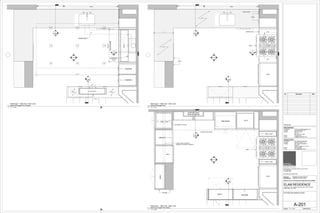 A-202 4
1
3
-
2
6
A-202
AP-1
-
---
1
A-506
2' - 2"
ALIGN
ALIGN
AP-2
WOOD PANEL
MARINE EDGE SS-1
SS-1
CT-1
CT-1
AP-3
5
A-202
8
A-202 4
1
3
2
- -
ROLL OUT
SHELF
PULL OUT
PULL OUT
DRAWER
AP-1
AP-5SINK BASIN
AP-4
AP-3
DRAWERSHELF
ALIGN
-
---
1
A-506
STEEL ANGLE SUPPORT
BENEATH FLOATING CABINETS
COUNTERTOP ABOVE
EXISTING CAST
IRON RADIATOR
RECESSED TOE KICK
5
A-202
8
A-202 4
1
3
-
2
6
A-202
FCU-1
ENCLOSURE
FCU-1
UNISTRUT
(TYP)
HOOD DUCT
DRAWER
DRAWER
-
---
1
A-506
9' - 3"
L-R1
L-R1
L-R1
L-R1
L-R1
L-R1
L-R1
L-R1
L-R1
GLASS SHELF
GL-1
GL-1
CW-1CW-1
5
A-202
Scale:
Consultant
Contact
Address
Phone
e-mail
ARCHITCTS PLLC
648 Broadway / Suite 402, New York, NY 10012
T.212.254.5210
F.212.254.4523
www.wilkinsonarchitects.com
New York: Registered Architect 027917-1
Pennsylvania: Registered Architect 402561
National Council of Architectural Registration Board #52853
DOB Barcode
ATOZ Consulting Engineers, PC
Ilya Malyuchenko, P.E.
363 7th Avenue
3rd Floor
New York, NY 10001
212.929.2491
Ilya@atozengineers.com
Consultant
Contact
Address
Phone
e-mail
NYC Building Restoration
Robert M. Hanna, P.E.
9011 Northern Boulevard
Suite 307
Jackson Heights, NY 11372
646-522-0589
rhanna@engineer.com
MECHANICAL
STRUCTURAL
1" = 1'-0"
A-201
KITCHEN ENLARGED PLANS
ELAM RESIDENCE
300 EAST 74TH STREET PENTHOUSE-F/36TH FLOOR
NEW YORK, NY 10021
04/03/2015
1" = 1'-0"
2
Penthouse F - 36th Floor - Main Level
Kitchen Enlarged Plan
1" = 1'-0"
1
Penthouse F - 36th Floor - Main Level
Kitchen Enlarged Plan (Base)
1" = 1'-0"
3
Penthouse F - 36th Floor - Main Level
Kitchen Enlarged Plan (Upper)
No. Description Date
 