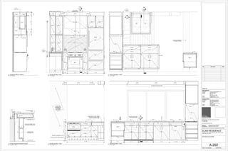 T ecton icCop yright 2007
T ecton icCop yright 2007
AP-4 AP-5
AP-2
AP-1
1/2" 2' - 0" 3/4" 2' - 3" 3/4" 2' - 3" 3/4" 2' - 6" 1' - 11 1/2" 5 1/2"
-
---
CW-1 CW-1 CW-1
CW-1CW-1
CW-1
CW-1
GFI
CW-1CT-1 CT-1
5
A-202
EXISTING CAST IRON
RADIATOR BEYOND
AUTOMATIC ROLLER SHADE
L-R1 L-R1 L-R1
73/4"111/2"1'-31/2"11/2"
5' - 10"
EXISTING
CONCRETE
COLUMN
EXPOSED
AP-4
CW-1
CW-1CW-1
CW-1
EXISTING CAST IRON
RADIATOR BEYOND
EQ EQ EQ EQ EQ
CT-1
3'-0"
2-1/2"x2-1/2"x3/16" STEEL ANGLE
UNISTRUT SUPPORTS (TYP)
L-R1L-R1L-R1
AP-4
1
A-506
A-202
6
CW-2 CW-2
CW-2
CW-2
CW-2
CW-2
CW-2
4
A-506
CW-1
GL-1 GL-1
SS-1
EXISTING CONCRETE
COLUMN EXPOSED
CT-1
6
A-202
AP-1
AP-2
1 1/2"
7 1/2" 2' - 6" 7 1/2"
1 1/2"
2' - 6"
1 1/2"
AP-3
RECIRCULATING HOOD DUCT
GFI GFI
FCU-1 UNIT
EXHAUST DUCT
FCU-1 UNIT
CW-1
CW-1
CW-1
SS-1
GFI
CW-1 CW-1
WF-1
SS-1 SS-1
A-202
5
CW-1
CW-1 CW-1
CW-1
L-R1 L-R1 L-R1
103/4"2'-11/2"6"
11/2"
FCU-1
HOOD
DUCT
DUCT DUCT
UNISTRUT
UNISTRUT
AP-2
DRAWER
VENT
5"MIN.
CT-1
TOE KICK VENT
EXISTING CAST
IRON RADIATOR
11/2"
1/8" EASED EDGE
(TYP)
RECESSED PULL
SHELF
IN FRONT OF RADIATOR
SHALLOW CABINET ONLY
SHELF
Scale:
Consultant
Contact
Address
Phone
e-mail
ARCHITCTS PLLC
648 Broadway / Suite 402, New York, NY 10012
T.212.254.5210
F.212.254.4523
www.wilkinsonarchitects.com
New York: Registered Architect 027917-1
Pennsylvania: Registered Architect 402561
National Council of Architectural Registration Board #52853
DOB Barcode
ATOZ Consulting Engineers, PC
Ilya Malyuchenko, P.E.
363 7th Avenue
3rd Floor
New York, NY 10001
212.929.2491
Ilya@atozengineers.com
Consultant
Contact
Address
Phone
e-mail
NYC Building Restoration
Robert M. Hanna, P.E.
9011 Northern Boulevard
Suite 307
Jackson Heights, NY 11372
646-522-0589
rhanna@engineer.com
MECHANICAL
STRUCTURAL
As indicated
A-202
KITCHEN ELEVATIONS
ELAM RESIDENCE
300 EAST 74TH STREET PENTHOUSE-F/36TH FLOOR
NEW YORK, NY 10021
04/03/2015
1" = 1'-0"
1
Kitchen Elevation - North
1" = 1'-0"
3
Kitchen Elevation - West
1" = 1'-0"
2
Kitchen Elevation - South
1" = 1'-0"
4
Kitchen Elevation - East
1" = 1'-0"
6
Range/Hood/FCU-1 Section
No. Description Date
1 1/2" = 1'-0"
5
Kitchen Recessed Casework Section
 