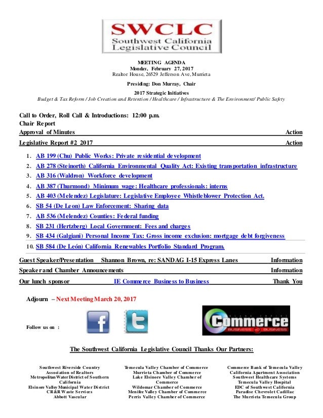 Southwest California Legislative Coouncil February Agenda