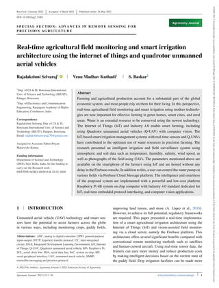 Real-time agricultural field monitoring and smart irrigation architecture using the internet of things and quadrotor unmanned aerial vehicles
