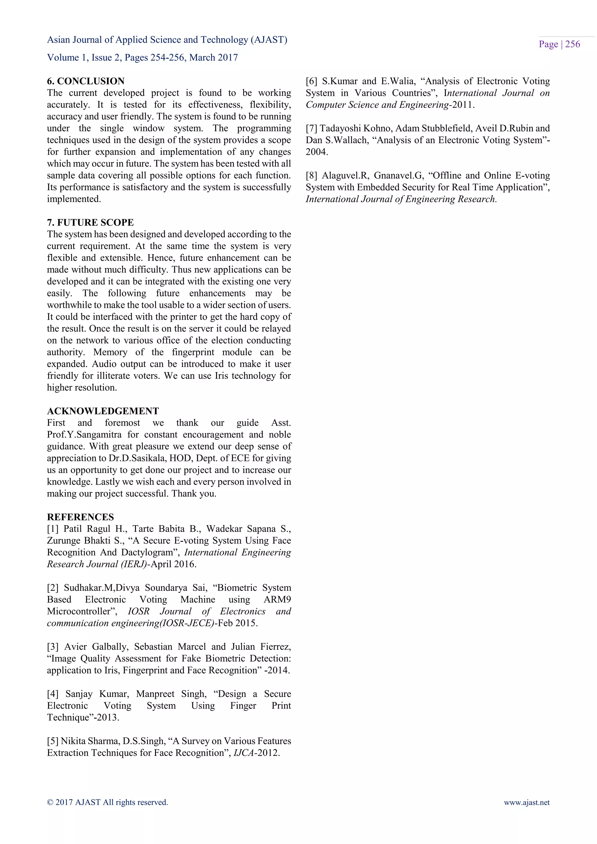 Implementation of Biometric Based Electoral Fraud Desisting System | PDF