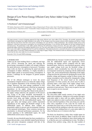 Design of Low Power Energy Efficient Carry Select Adder Using CMOS ...