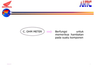 9-Oct-13 32
C. OHM METER Berfungsi untuk
memeriksa hambatan
pada suatu komponen
 