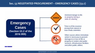 DEPARTMENT OF EDUCATION
Sec. 53 NEGOTIATED PROCUREMENT – EMERGENCY CASES (53.2)
 