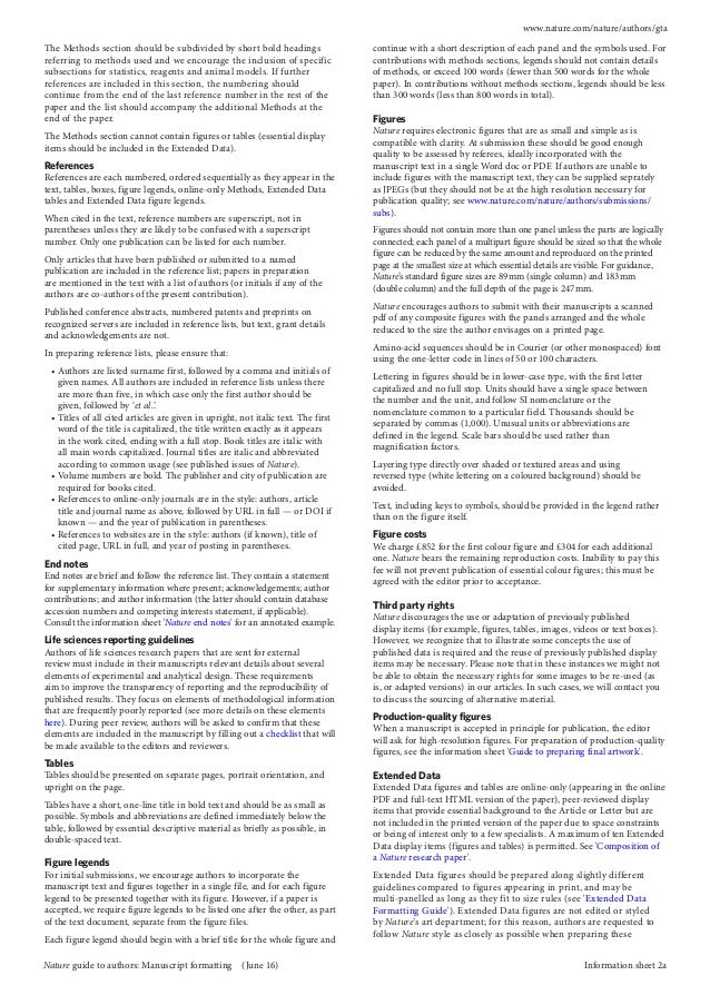 Nature's manuscript formating