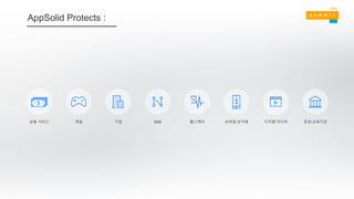 금융 서비스 게임 기업 SNS 헬스케어 모바일 상거래 디지털 미디어
AppSolid Protects :
공공/교육기관
 