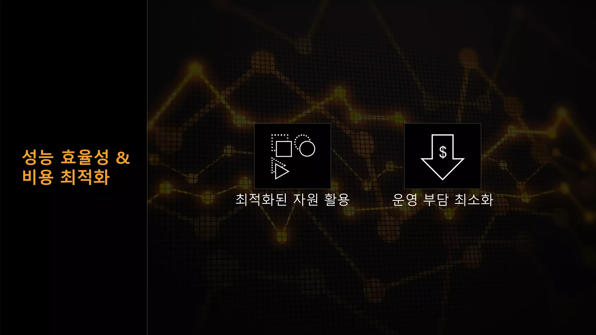 최적화된 자원 활용 운영 부담 최소화
성능 효율성 &
비용 최적화
 