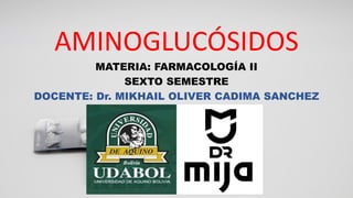 AMINOGLUCÓSIDOS
MATERIA: FARMACOLOGÍA II
SEXTO SEMESTRE
DOCENTE: Dr. MIKHAIL OLIVER CADIMA SANCHEZ
 