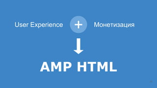 13
+User Experience Монетизация
AMP HTML
 