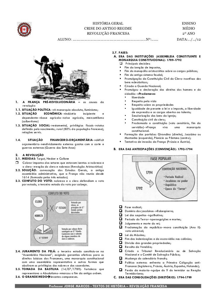 Exercicios De Historia Revolução Francesa 8o Ano