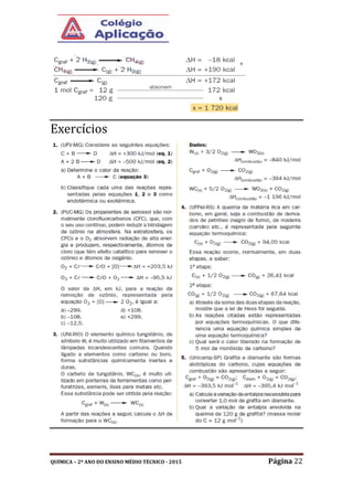 QUÍMICA – 2º ANO DO ENSINO MÉDIO TÉCNICO - 2015 Página 22
Exercícios
 