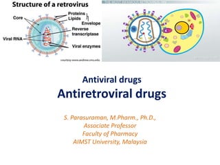 Antiviral drugs
Antiretroviral drugs
S. Parasuraman, M.Pharm., Ph.D.,
Associate Professor
Faculty of Pharmacy
AIMST University, Malaysia
 