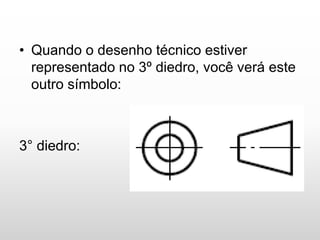 • Quando o desenho técnico estiver
representado no 3º diedro, você verá este
outro símbolo:
3° diedro:
 