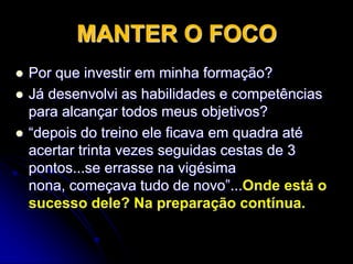  O caminho mais curto para o sucesso é a preparação contínua.EU TENHO OBJETIVOS BEM DEFINIDOS?Onde passarei as próximas férias?Qual é o meu plano para o próximo ano?Coloquei minhas metas na agenda?O que me fará mover montanhas para conquistar nesse ano?