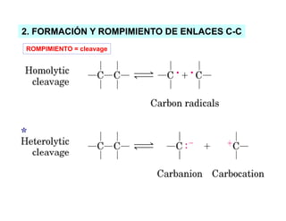 2. FORMACIÓN Y ROMPIMIENTO DE ENLACES C-C
ROMPIMIENTO = cleavage




*
 